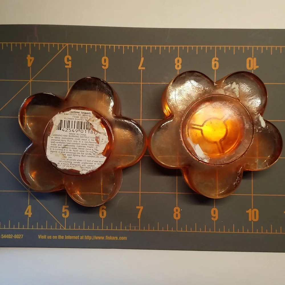 3/$25 Orange Flower Tealight Holders Glass